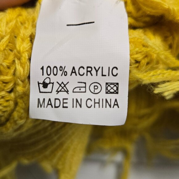 EUC ZAFUL BOLD MUSTARD YELLOW KNITTED CROPPED FRINGED HEM PULLOVER SWEATER OSFM - Picture 8 of 8